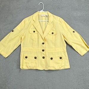 Chicos Linen Blazer Womens‎ 2 Yellow Jacket Lightweight Ladies